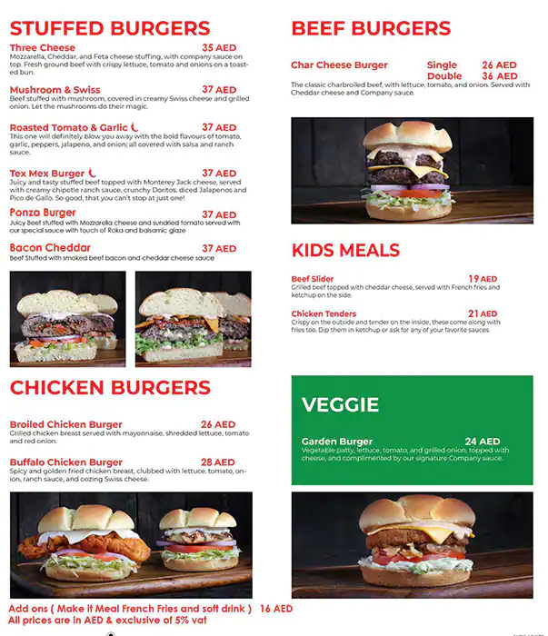 The Stuffed Burger Co. Menu in Al Seef, Umm Hurair, Dubai 