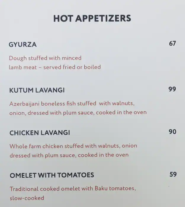 Baku Café Menu in CITY WALK, Al Safa, Dubai 