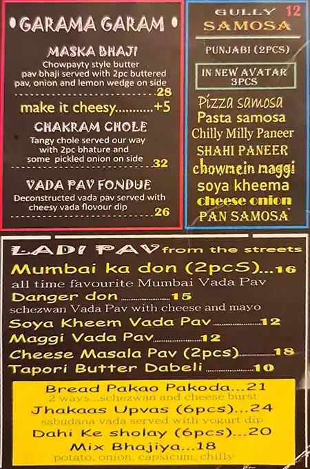 The Mumbai Gully & Kulfiholic Menu 