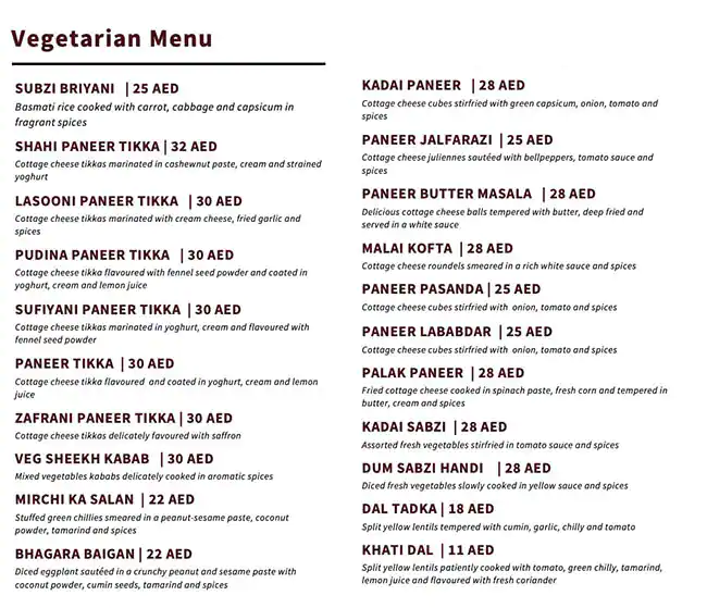 Shahran Fine Hyderabad Cuisine Menu 