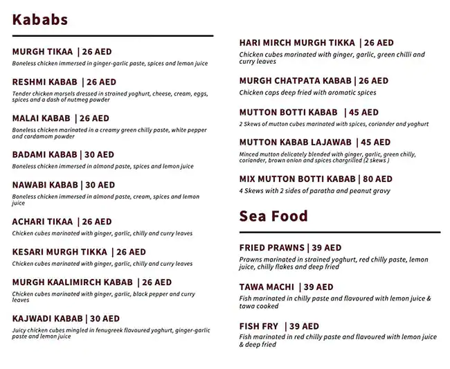 Shahran Fine Hyderabad Cuisine Menu 