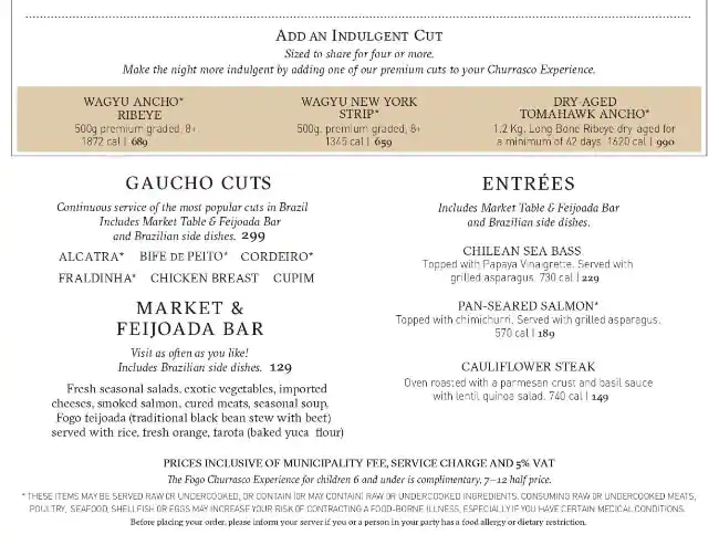 Fogo De Chão Menu in DIFC, Dubai 