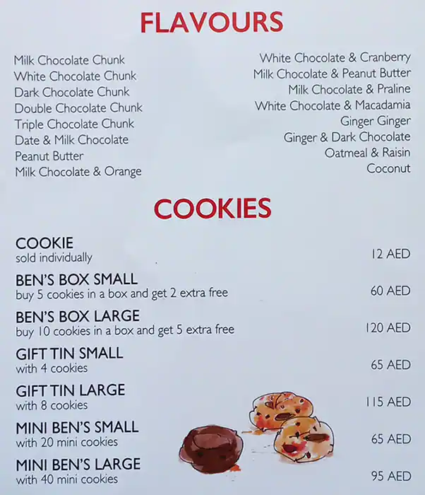 Ben's Cookies - The Dubai Mall - بينز كوكيز - دبي مول Menu 