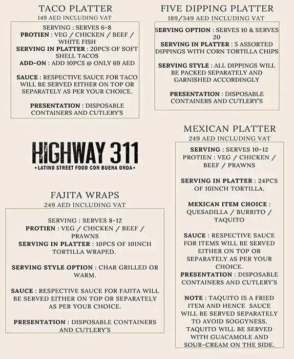 Highway 311 Grills and Eatery - هايواي 311 جريل اند اتري Menu 