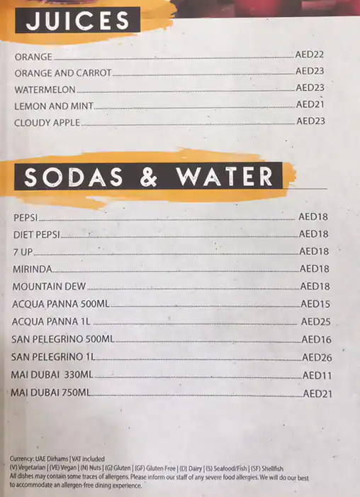 North 28 Menu in Mall of the Emirates, Al Barsha, Dubai 