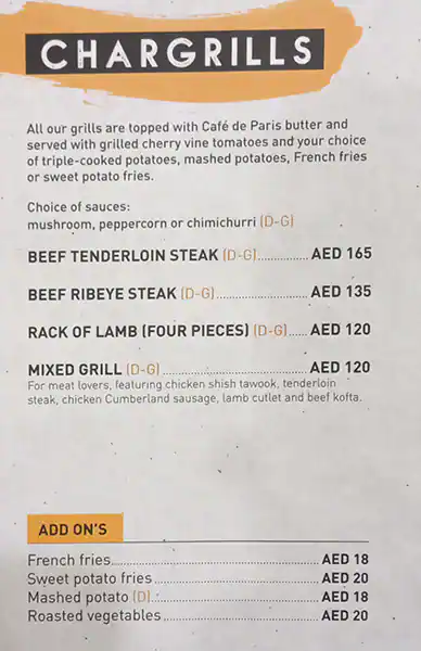 North 28 Menu in Mall of the Emirates, Al Barsha, Dubai 