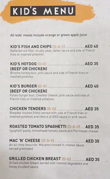 North 28 Menu in Mall of the Emirates, Al Barsha, Dubai 