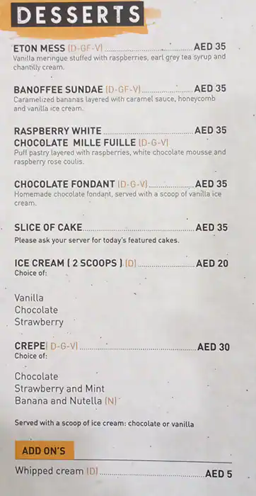 North 28 Menu in Mall of the Emirates, Al Barsha, Dubai 