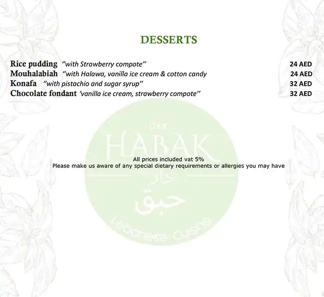 Dar Habak Menu in Jumeirah 1, Dubai 