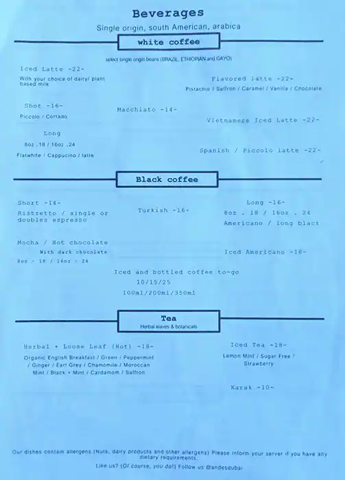 Andes Restaurant Menu in Trade Centre Area, Dubai 