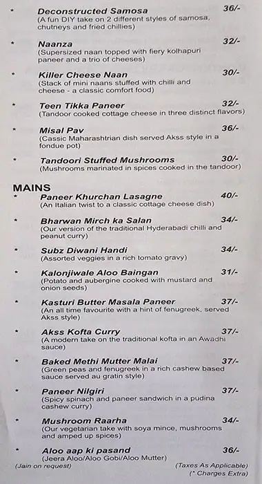 Akss - India Reimagined Menu in Al Karama, Dubai 