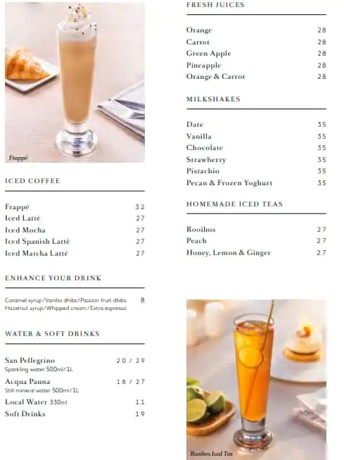 Cafe Bateel Menu in Mall of the Emirates, Al Barsha, Dubai 