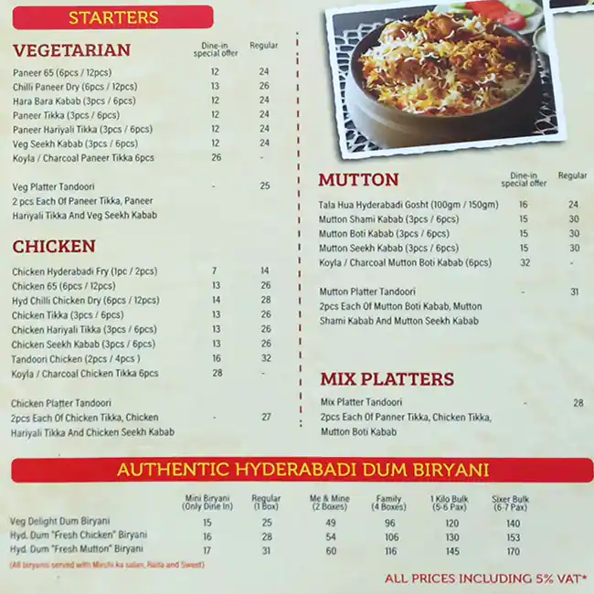 Tasty food Indian, Hyderabadi, Biryanimenu Al Karama, Dubai