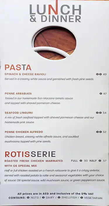 Q6 Bistro Menu in Dubai Media City, Dubai 