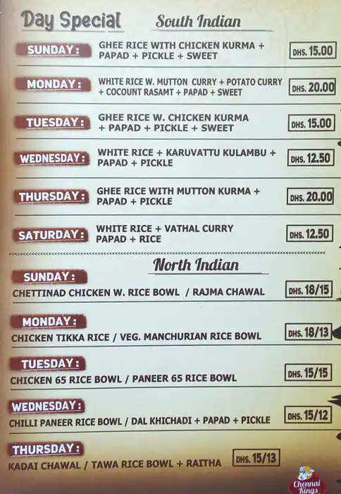 Chennai Kings Restaurant Menu in Business Bay, Dubai 