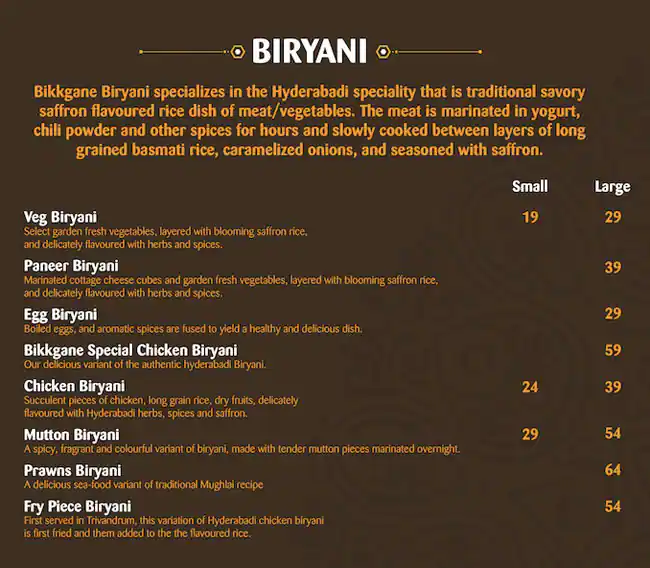 Bikkgane Biryani - Authentic Indian Kitchen Menu 