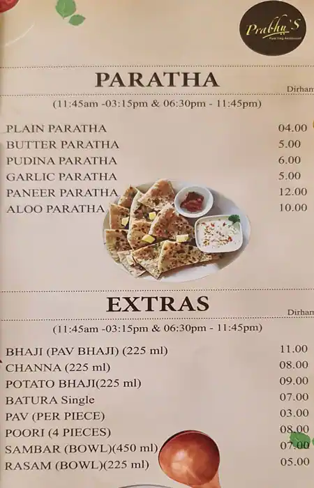 Prabhu's - برابوز Menu in Mankhool, Dubai 
