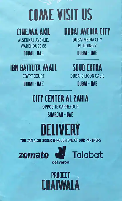 Project Chaiwala Menu in Alserkal Avenue, Al Qouz, Dubai 