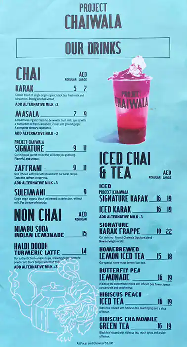 Project Chaiwala Menu in Alserkal Avenue, Al Qouz, Dubai 