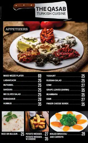 The Qasab Turkish Cuisine Menu 