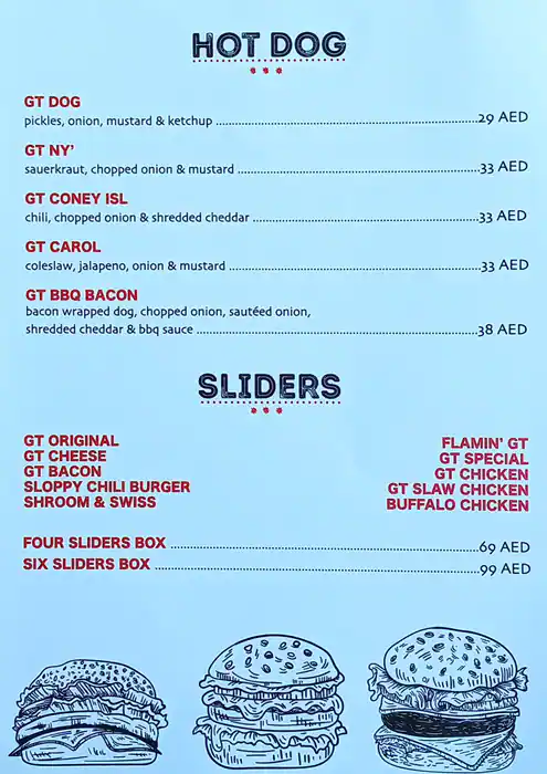 GT Burger Menu in Dubai Media City, Dubai 