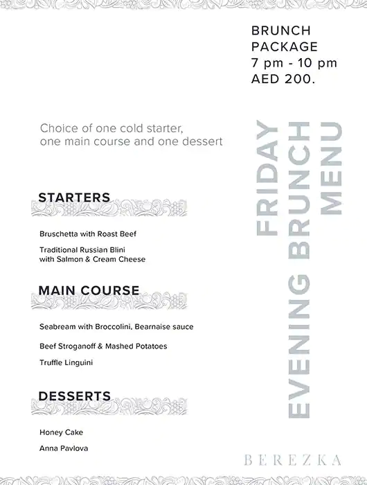 Chalet Berezka Menu in The Pointe, Palm Jumeirah, Dubai 