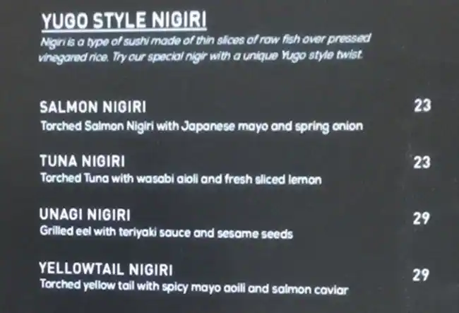 Yūgō Sushi - يوغو سوشي Menu in Almas Tower, Jumeirah Lake Towers (JLT), Dubai 