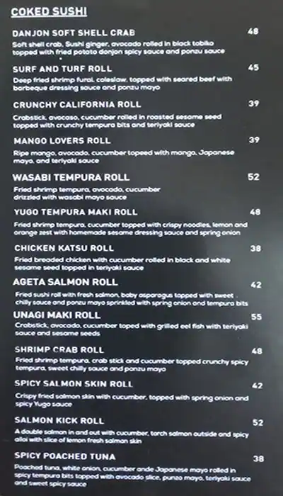 Yūgō Sushi - يوغو سوشي Menu in Almas Tower, Jumeirah Lake Towers (JLT), Dubai 