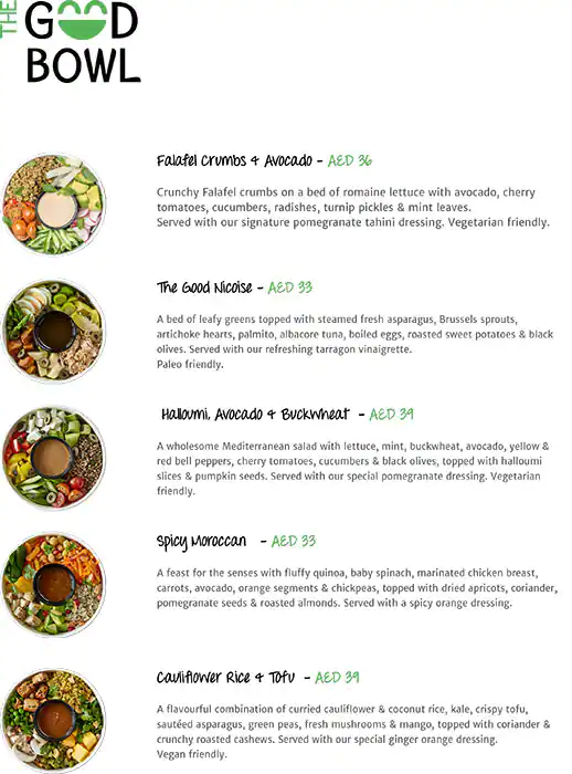 The Good Bowl Menu in Burj Khalifa Area 