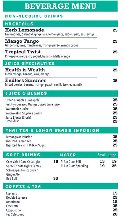 Mango Tree Thai Bistro Menu in Hilton Dubai The Walk, Jumeirah Beach Residence, Dubai 