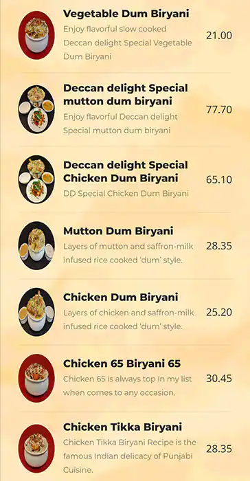 Deccan Delight Restaurant - مطعم دكان ديلايت Menu 