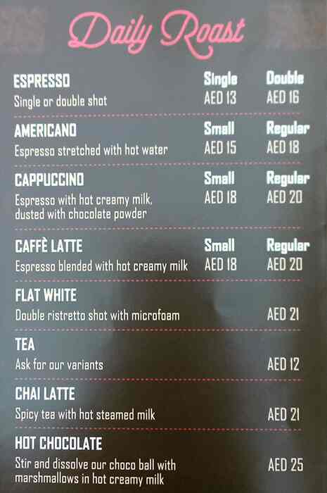 Roast Specialty Coffee Menu in Jannah Marina Bay Suites, Dubai Marina, Dubai 