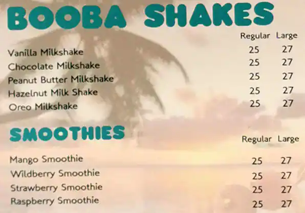 Booba Menu in Kite Beach, Umm Suqeim, Dubai 