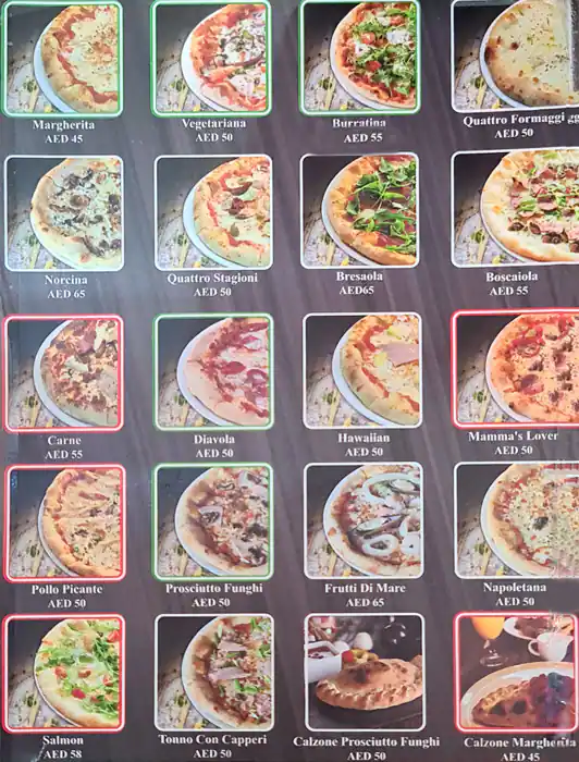 Mamma's Pizza Menu in  Marina Walk, Dubai Marina, Dubai 