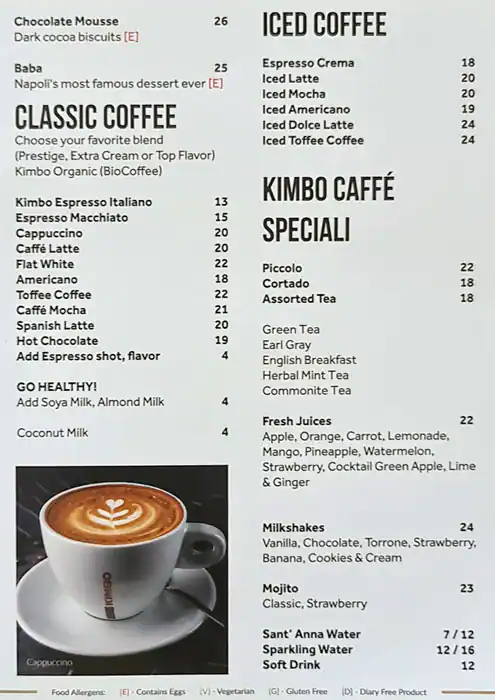 Kimbo Caffe Menu in Gate Avenue, DIFC, Dubai 