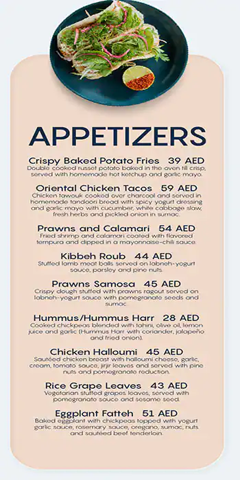 Ana Restaurant Menu in The Dubai Mall,Downtown Dubai, Dubai 