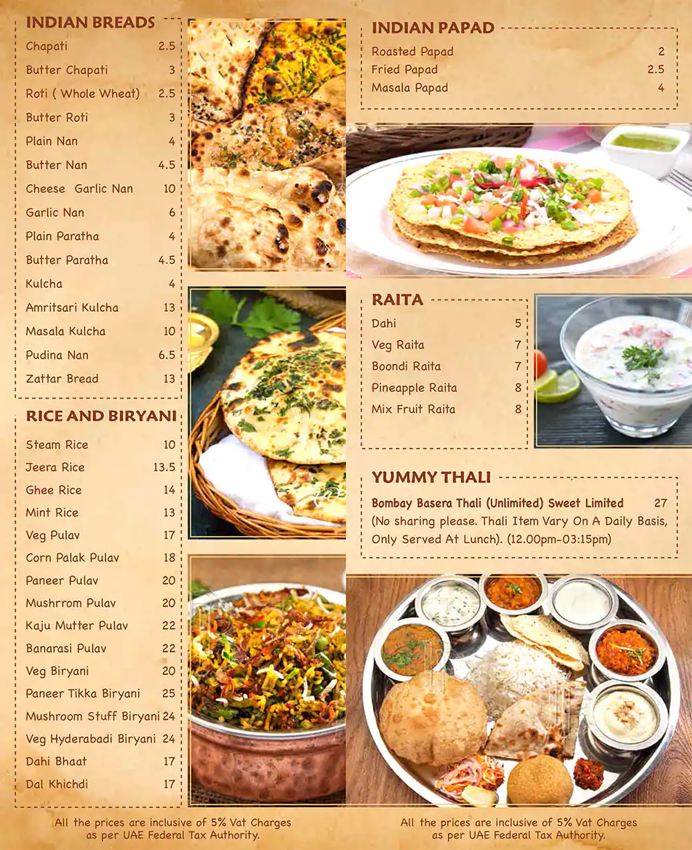 Bombay Basera Menu in Mankhool, Dubai 