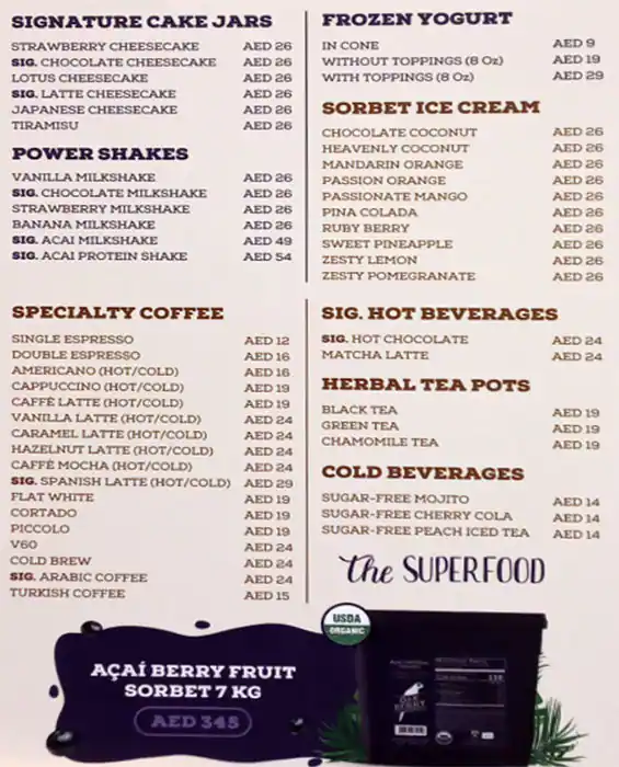 Oakberry Acai Bowls Menu in Jumeirah Lake Towers (JLT), Dubai 