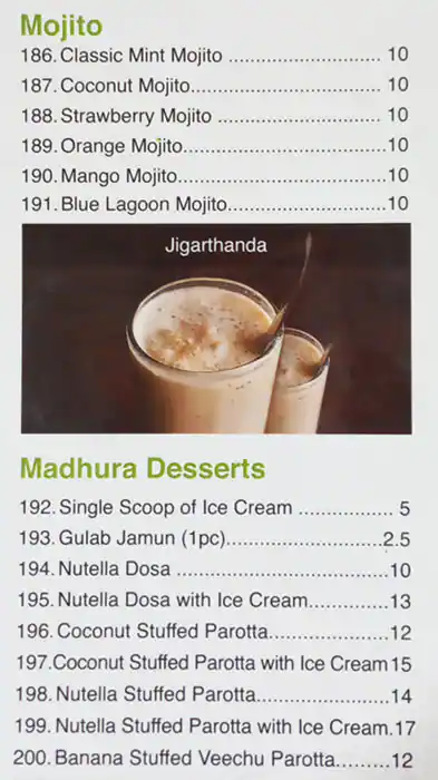 New Madhura Sweets & Meals Restaurant Menu 