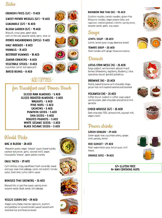 BLOOM Vegan Kitchen Menu in Burj Khalifa Area 