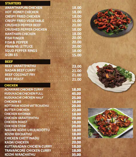 Malabar Makhan Restaurant Menu 