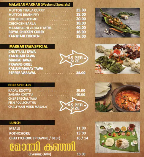 Malabar Makhan Restaurant Menu 