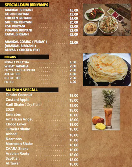 Malabar Makhan Restaurant Menu 