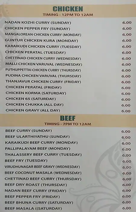 Chennai Express Restaurant Menu 