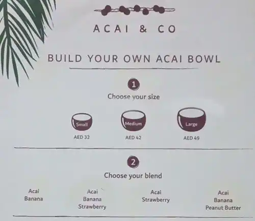 Acai and Co Menu in Business Bay, Dubai 