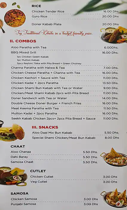 Roadside Cafe Menu in Mankhool, Dubai 