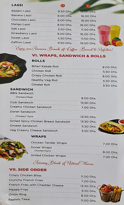 Roadside Cafe Menu in Mankhool, Dubai 