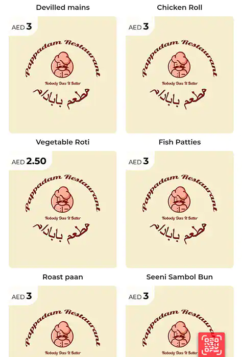 Pappadam Restaurant Menu in Al Karama, Dubai 