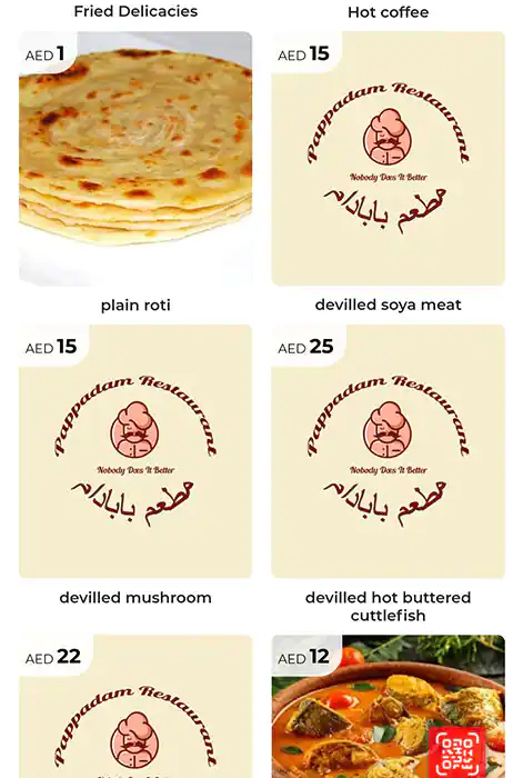 Pappadam Restaurant Menu in Al Karama, Dubai 