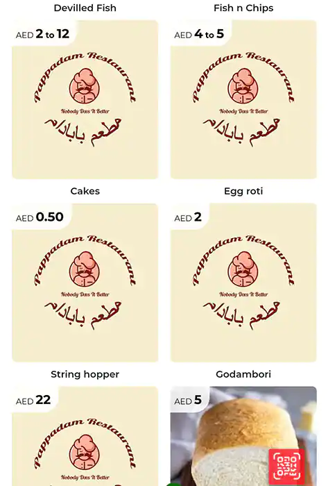 Pappadam Restaurant Menu in Al Karama, Dubai 